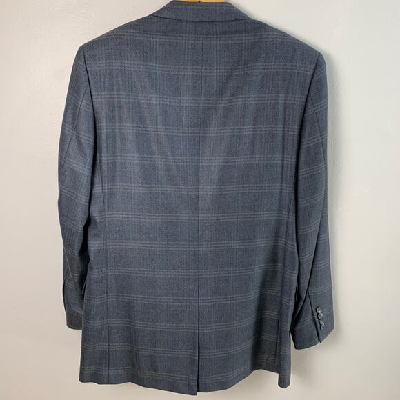 Jos A Bank Size 41L Men's Wool Sport Silk Blazer Jacket Blue Gray Plaid Career - Picture 2 of 8